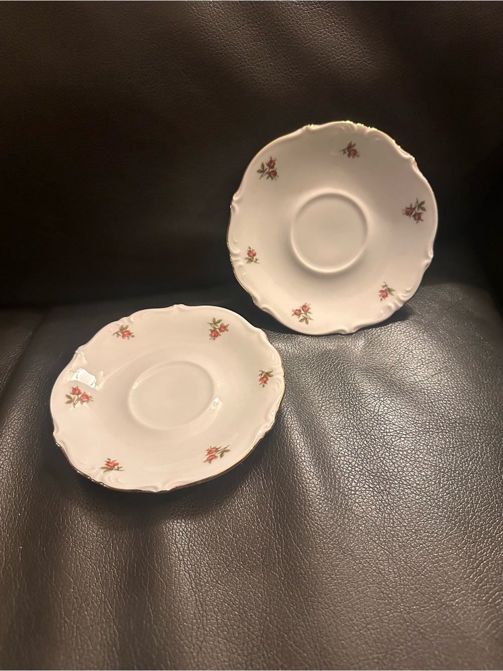 Vintage White Porcelain Saucer Pair with Pink Rose Accents